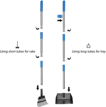 Upgraded Dog Pooper Scooper Extra Large, Adjustable Long Handle Stainless Metal Pet Poop Tray and Rake Set for Large Medium Small Dogs, Dog Waste Removal Bin Rake, Great for Grass, Street, Gravel