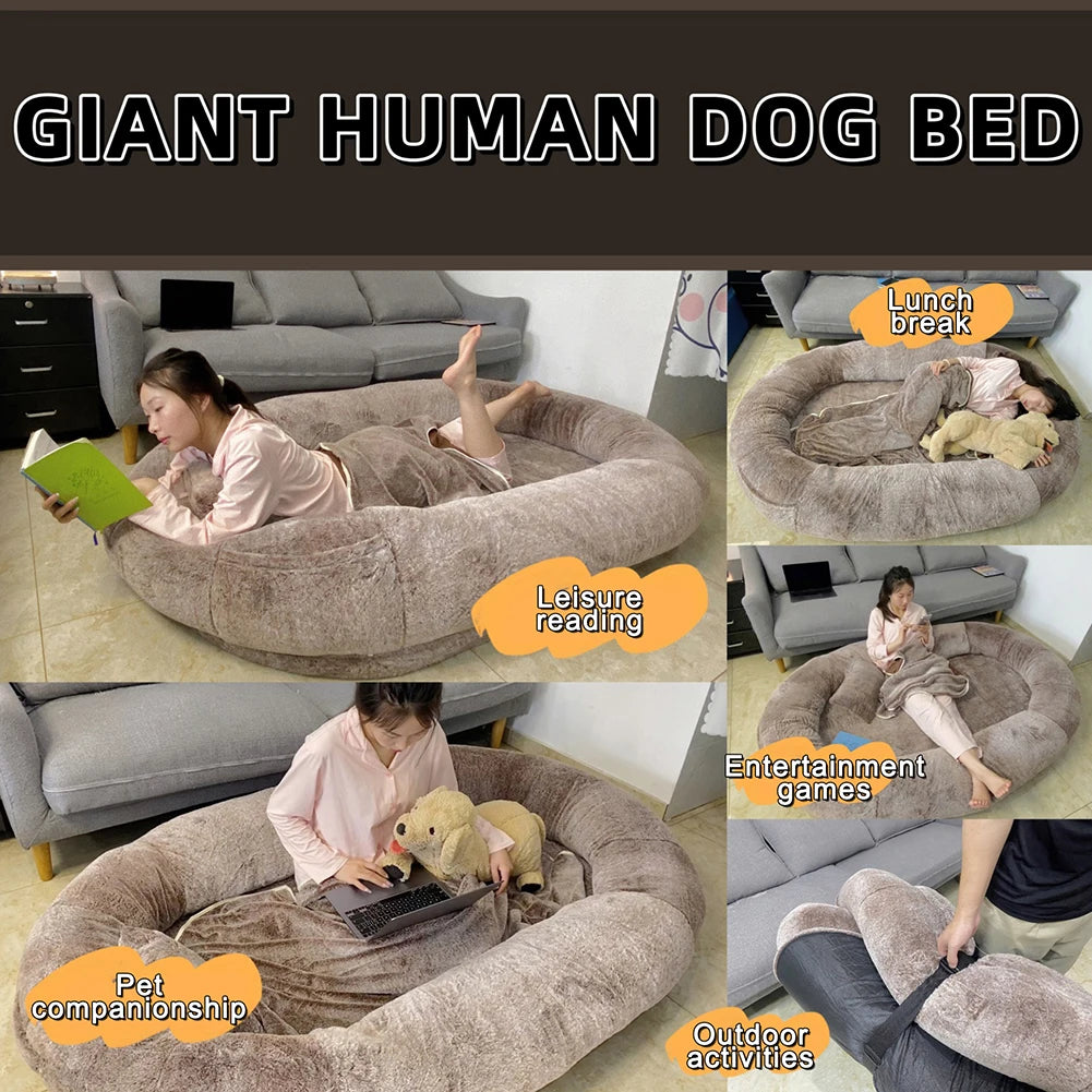 Human Dog Bed Giant Comfy Plush Dog Bed with Pocket Portable Large Bean Bag Human Sized Pets Bed for Humans Nap Extra Size Sofa