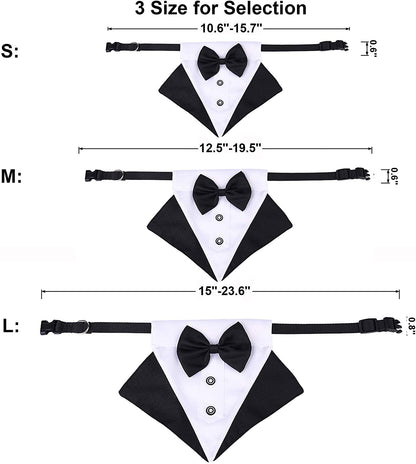 Formal Dog Tuxedo Wedding Dog Bandana Collar Dog Collar with Bow Tie Adjustable Dog Bowtie Collar Bandana for Medium Large Dog Pet (Large, Black&White)