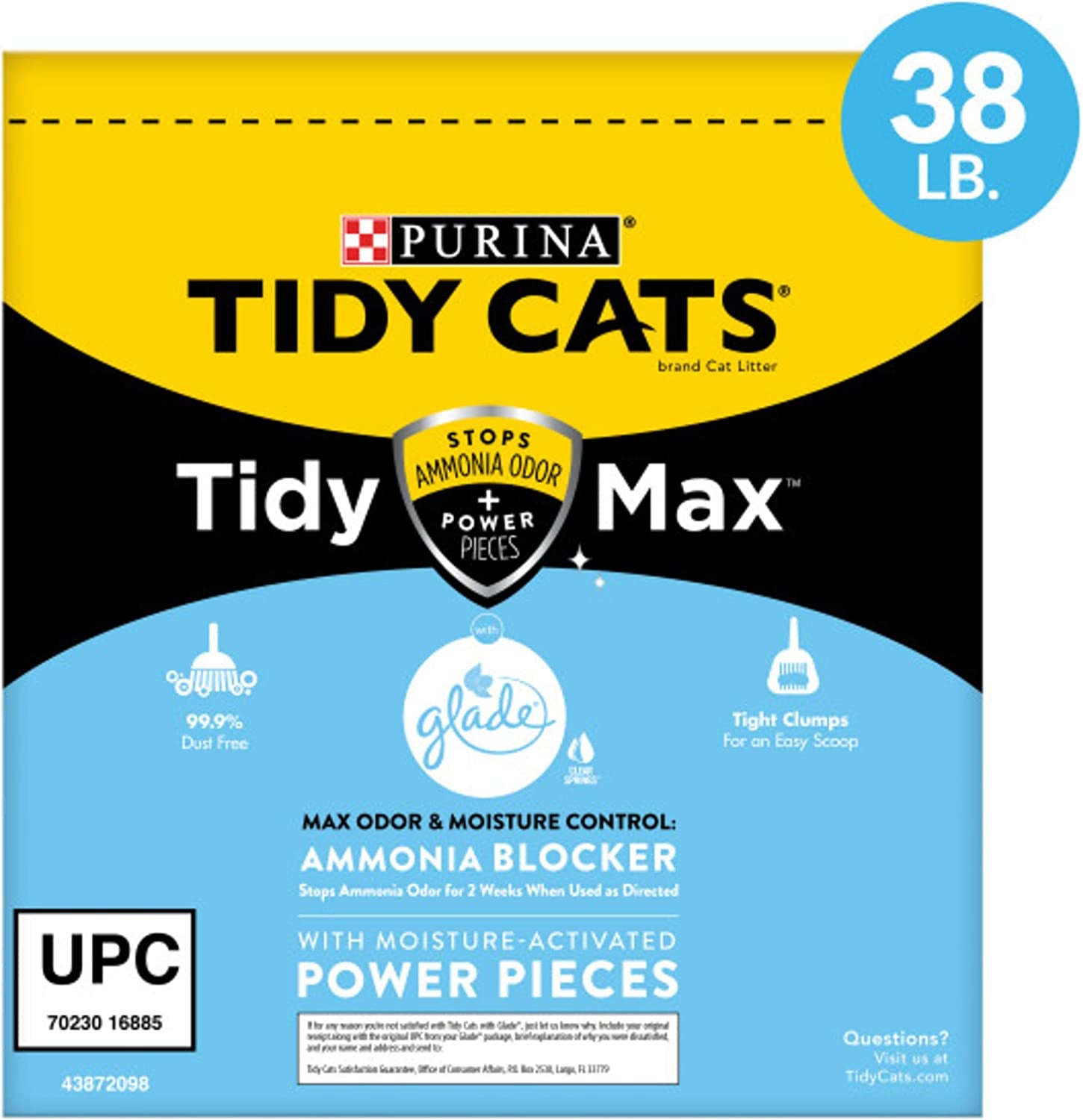 Purina Clumping Cat Litter, Tidy Max Glade Tough Odor Clear Springs Multi Cat Litter - 38 Lb. Box