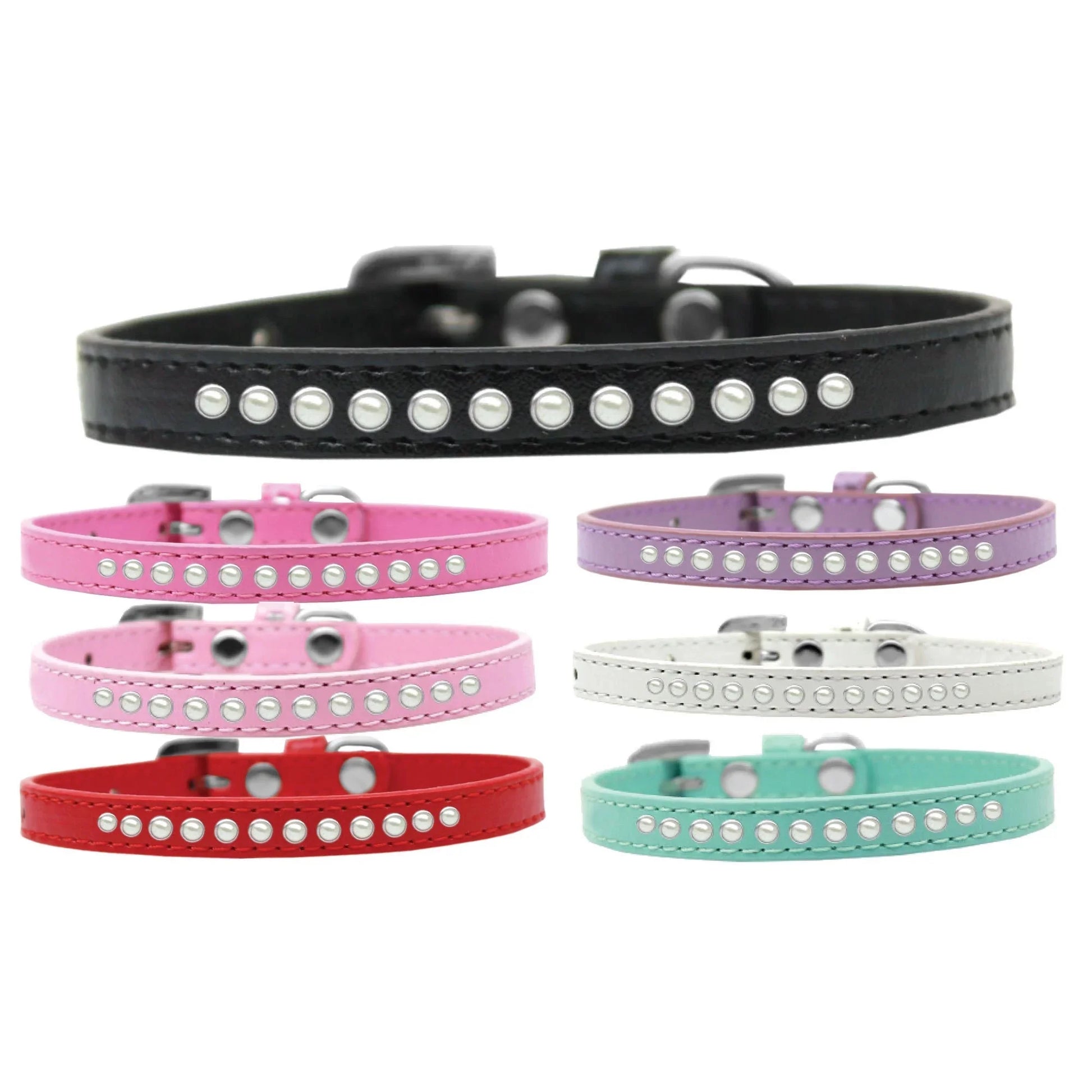 Dog, Puppy Pet Fashion Collar, "One Row Pearl Rimsets"