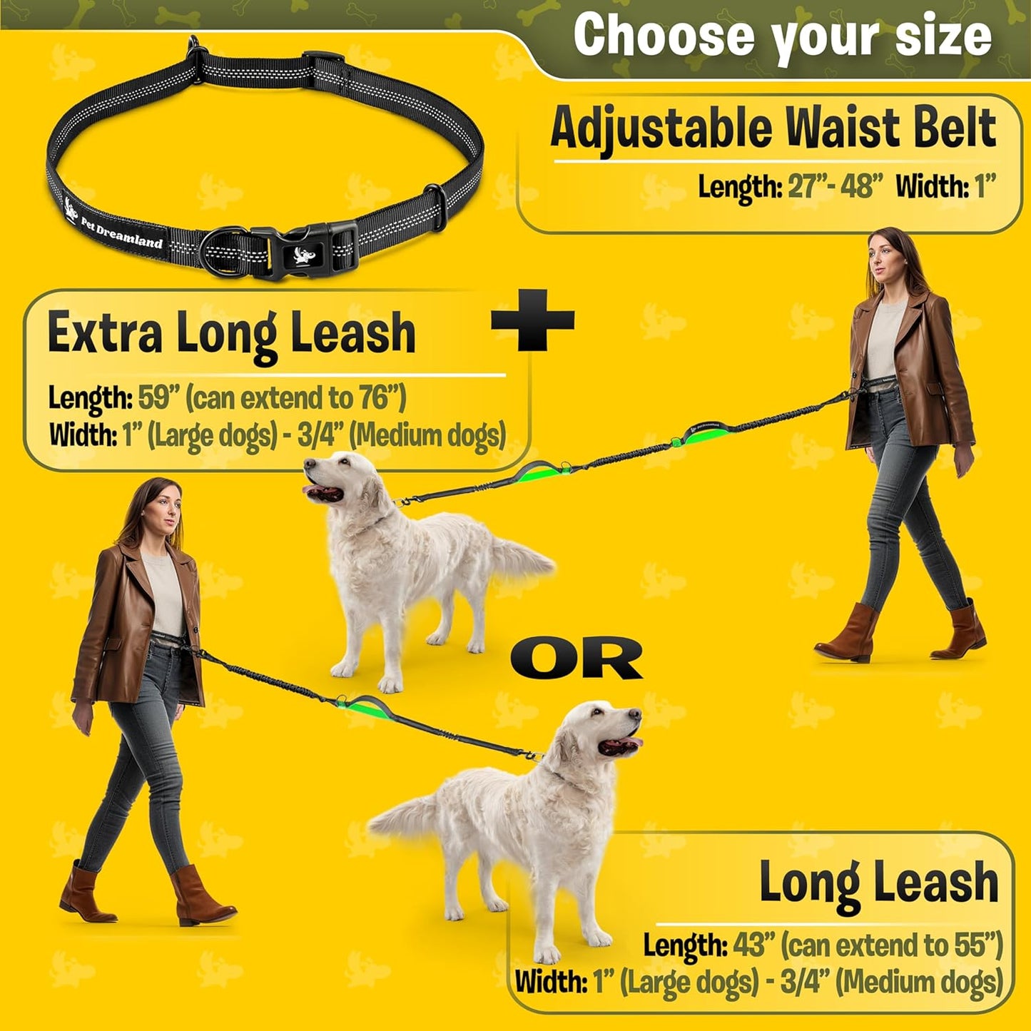 Exquisite Hands-Free Dog Leash: Perfect for Active Pet Owners Comfortable, Durable & Ideal for Running, Walking, Hiking. Premium Large Dog Waist Leash with Bungee. Must-Have Dog Gear