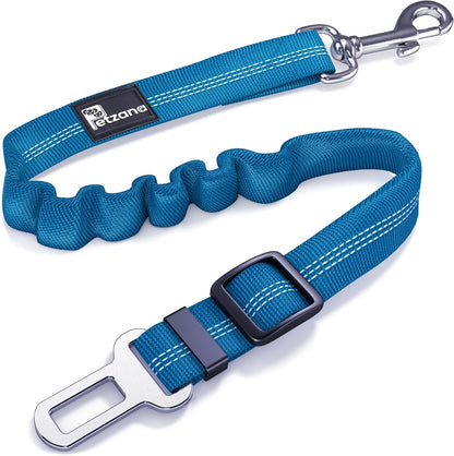 Adjustible Dog Car Harness | Seat Belt for Dogs with Elastic Bungee Buffer | Essential Dog Travel Accessories | Dog Car Leash Safety Restraint for Pets | Elastic (Blue)