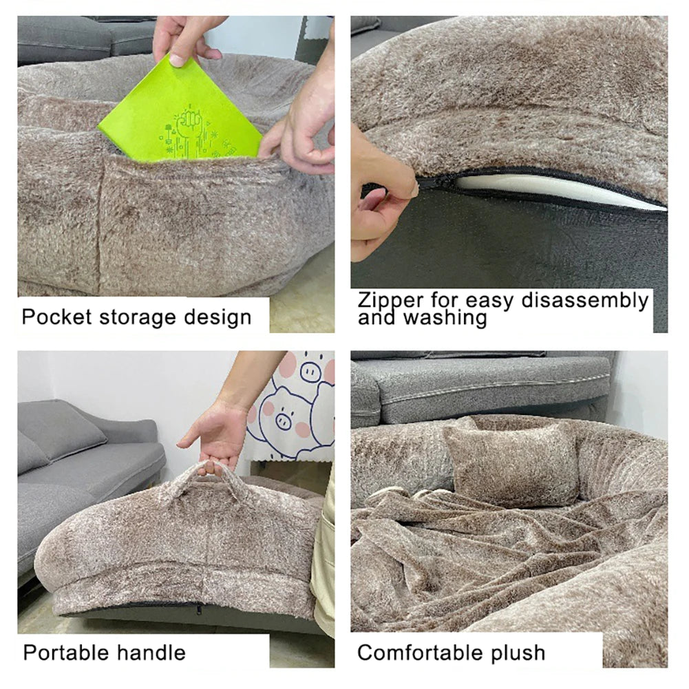 Human Dog Bed Giant Comfy Plush Dog Bed with Pocket Portable Large Bean Bag Human Sized Pets Bed for Humans Nap Extra Size Sofa