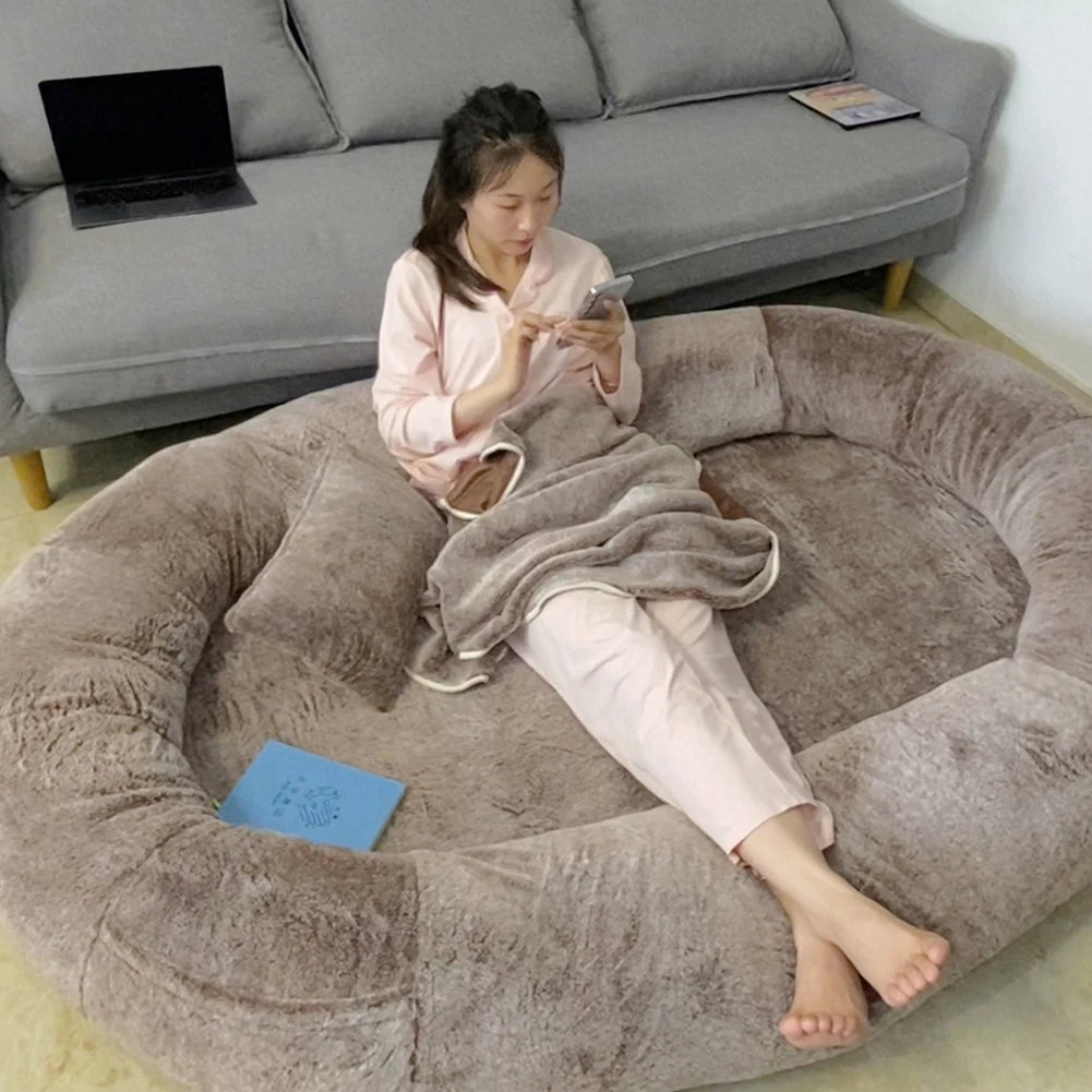 Human Dog Bed Giant Comfy Plush Dog Bed with Pocket Portable Large Bean Bag Human Sized Pets Bed for Humans Nap Extra Size Sofa