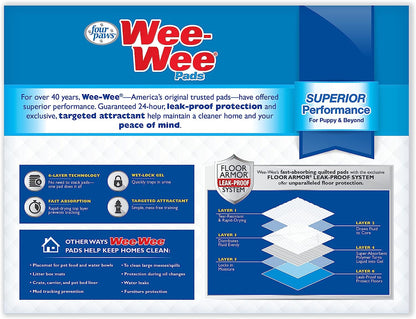 Wee-Wee Superior Performance Pee Pads for Dogs of All Sizes, Leak-Proof Floor Protection Dog & Puppy Quilted Potty Training Pads, Unscented, 22" X 23" (200 Count)