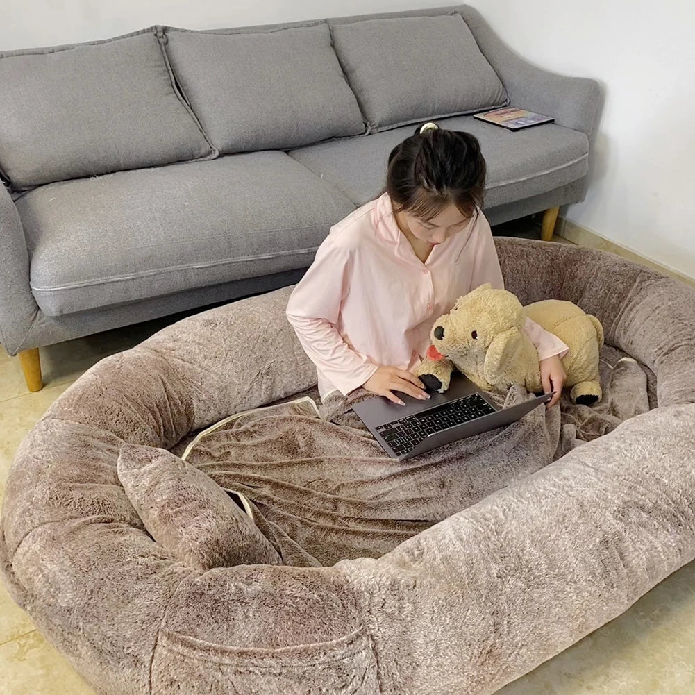 Human Dog Bed Giant Comfy Plush Dog Bed with Pocket Portable Large Bean Bag Human Sized Pets Bed for Humans Nap Extra Size Sofa