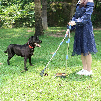 Upgraded Dog Pooper Scooper Extra Large, Adjustable Long Handle Stainless Metal Pet Poop Tray and Rake Set for Large Medium Small Dogs, Dog Waste Removal Bin Rake, Great for Grass, Street, Gravel