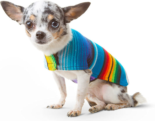 Dog Clothes - Handmade Dog Poncho from Authentic Mexican Blanket (Blue, XXS)