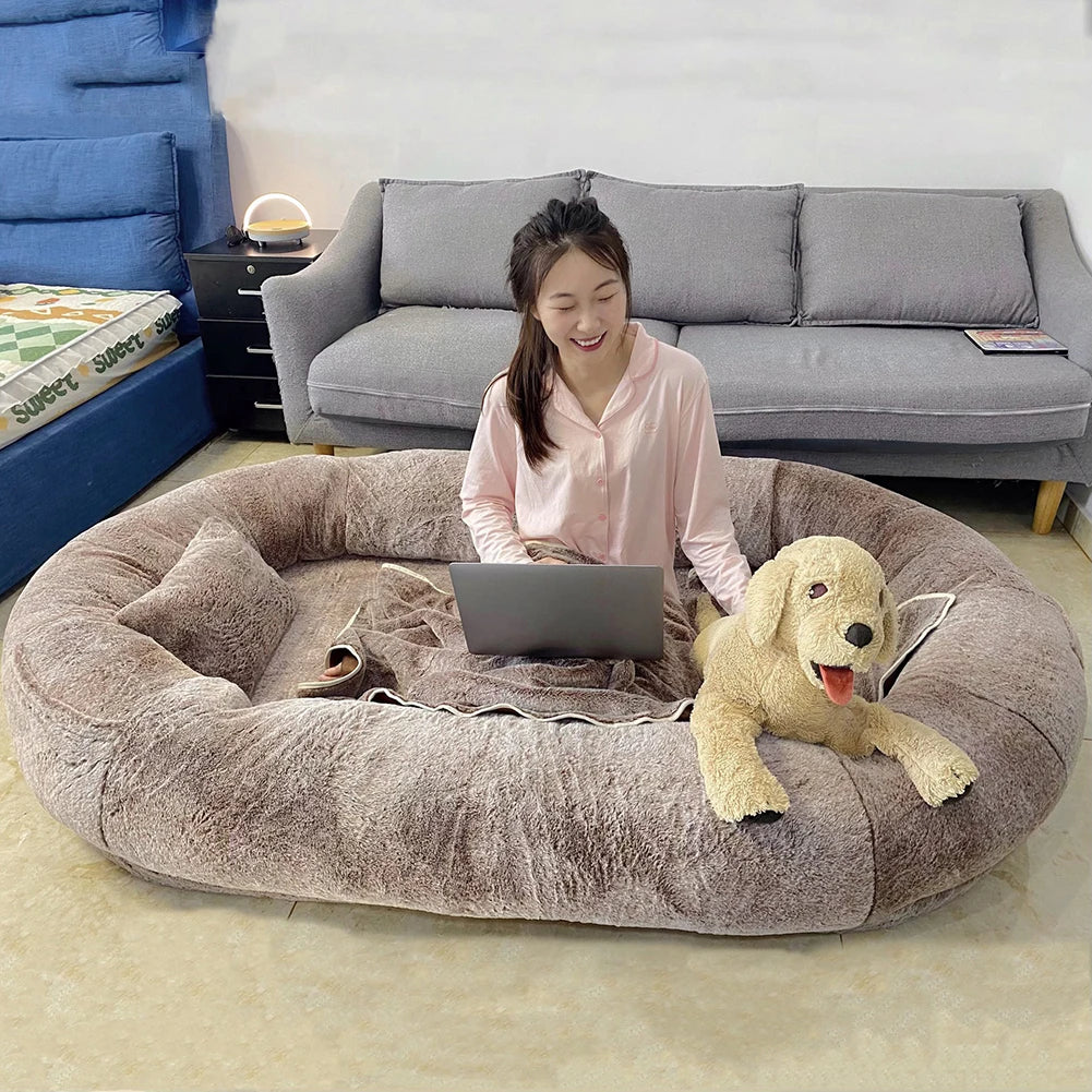 Human Dog Bed Giant Comfy Plush Dog Bed with Pocket Portable Large Bean Bag Human Sized Pets Bed for Humans Nap Extra Size Sofa