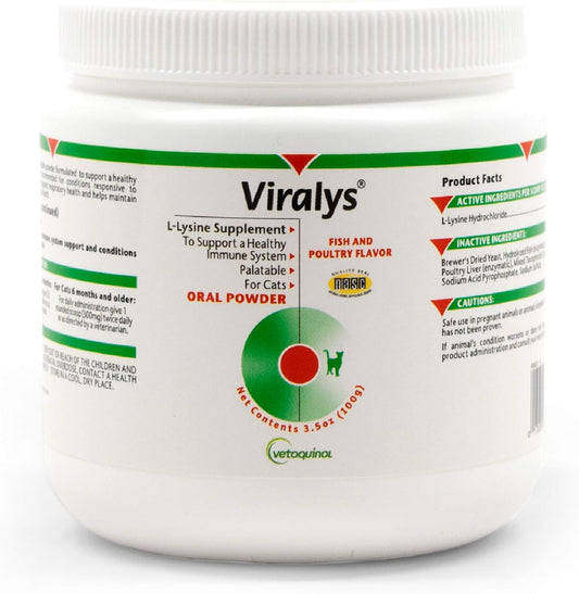 Viralys L-Lysine Supplement for Cats - Cats & Kittens of All Ages - Immune Health - Sneezing, Runny Nose, Squinting, Watery Eyes - Flavored Lysine Powder