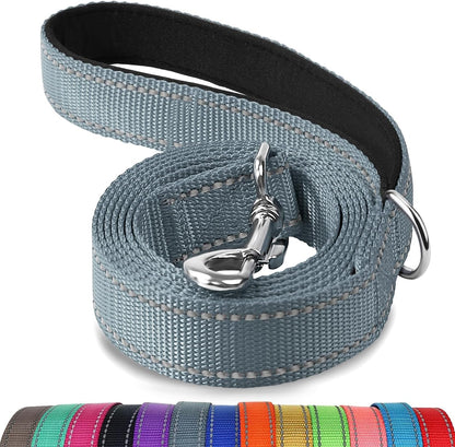 Double-Sided Reflective Dog Leash, 6 FT/5 FT/4 FT, Padded Handle Nylon Dogs Leashes for Small & Medium Dogs Walking, Gray, 5FT