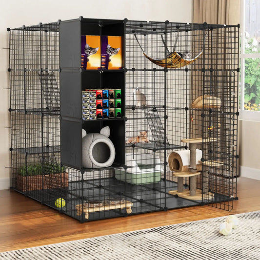 Cat Cage with Storage Cube DIY Indoor Catio Cat Enclosures Metal Cat Playpen Outdoor Enclosure