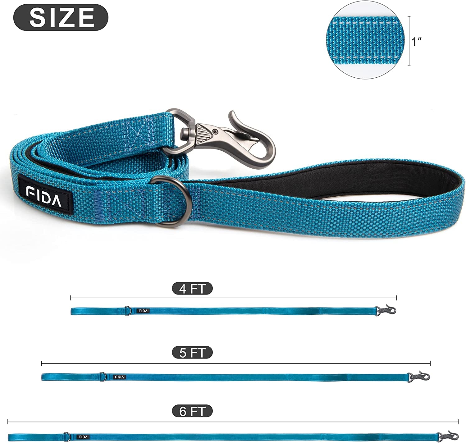 5 FT Heavy Duty Dog Leash with 2 Comfortable Padded Handles, Traffic Handle & Advanced Easy Snap Hook, Reflective Walking Lead for Large, Medium & Small Breed Dogs, Blue