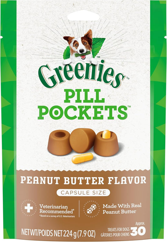 PILL POCKETS for Dogs Capsule Size Natural Soft Dog Treats with Real Peanut Butter, 7.9 Oz. Pack (30 Treats)