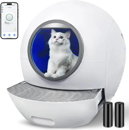 Self-Cleaning Cat Litter Box, Automatic Cat Litter Box for Multi Cats, 60L Smart Litter Box with Mat, APP Control