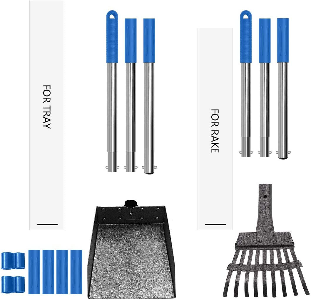 Upgraded Dog Pooper Scooper Extra Large, Adjustable Long Handle Stainless Metal Pet Poop Tray and Rake Set for Large Medium Small Dogs, Dog Waste Removal Bin Rake, Great for Grass, Street, Gravel